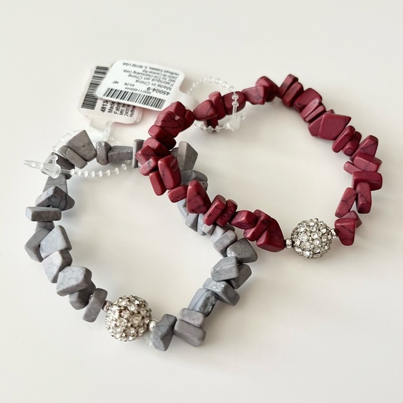 NWT Beaded Rock Stretch Stone Bracelets Set Of 2 - Picture 1 of 2